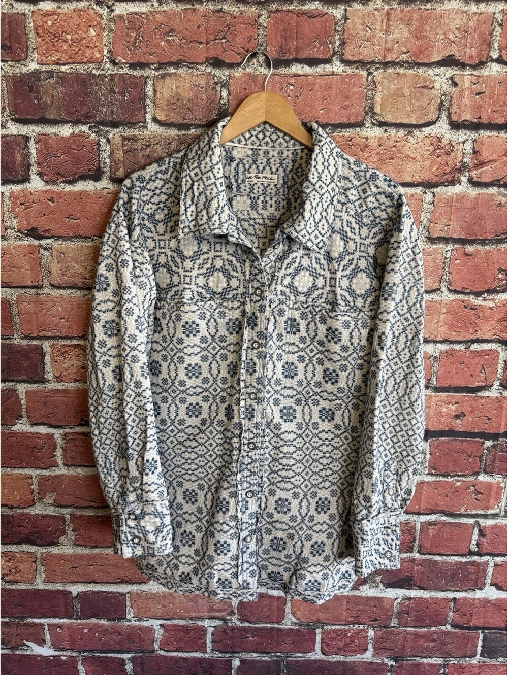 Free People Womens Blue So Long Summer Jacquard Buttondown Size Medium